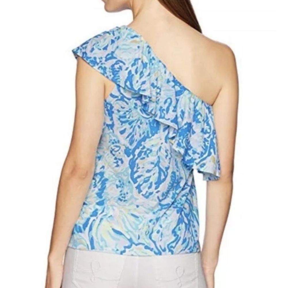 Lilly Pulitzer Matteo Top One Shoulder Bennett Blue Salty Seas SzS - Picture 2 of 6